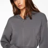 Dynamite Anywear Scuba Cropped Zip Up Hoodie Gray New