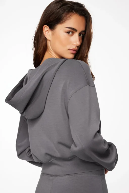 Dynamite Anywear Scuba Cropped Zip Up Hoodie Gray New