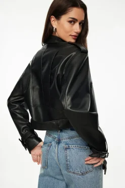 Dynamite Belted Faux Leather Biker Jacket Black Hot