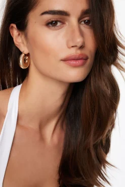 Dynamite Chunky Ribbed Hoop Earrings Yellow Hot