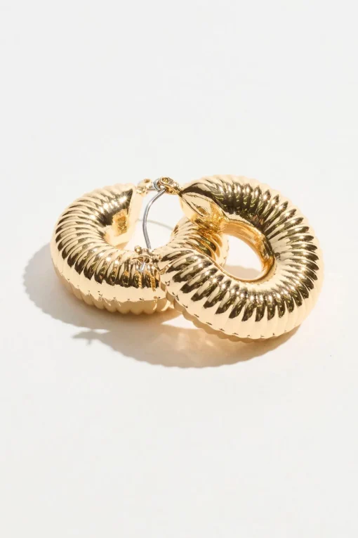 Dynamite Chunky Ribbed Hoop Earrings Yellow Hot