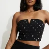 Dynamite Cropped Rhinestone Bustier Top Black Cheap