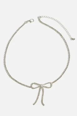 Dynamite Delicate Gem Bow Choker Necklace Gray New