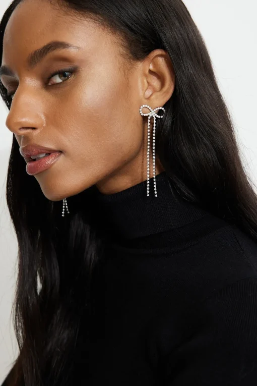 Dynamite Delicate Hanging Bow Earrings Grey Clearance