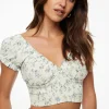 Dynamite Delphine Puff Sleeve Top Blue New