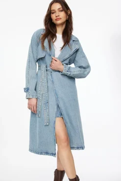 Dynamite Denim Trench Coat Blue Sale