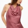 Dynamite Draped Satin Halter Top Burgundy Sale