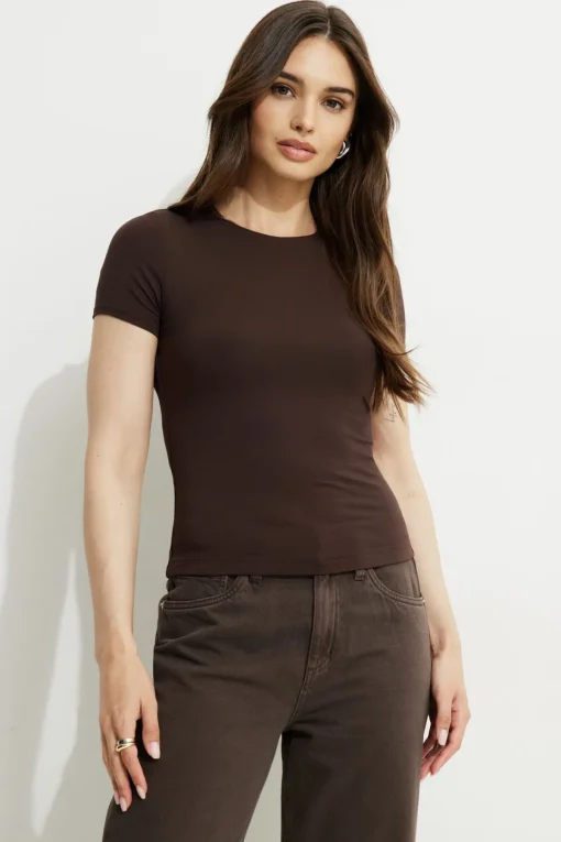 Dynamite Drea Jersey Crewneck T Shirt Brown Cheap