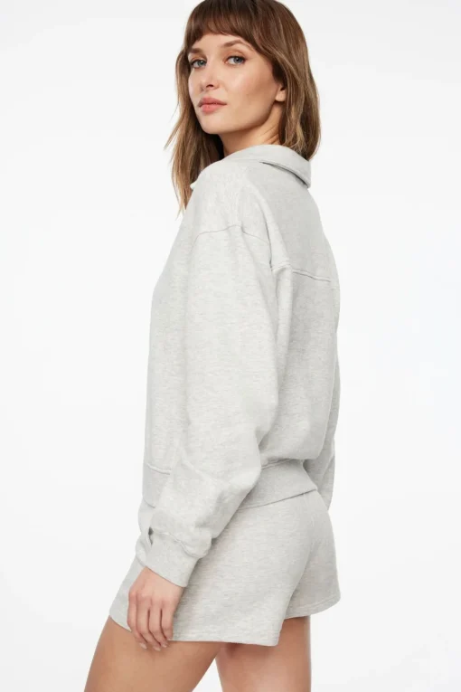 Dynamite French Terry Polo Sweatshirt Gray Clearance