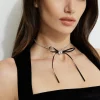 Dynamite Heart & Ribbon Bow Choker Necklace Black Cheap