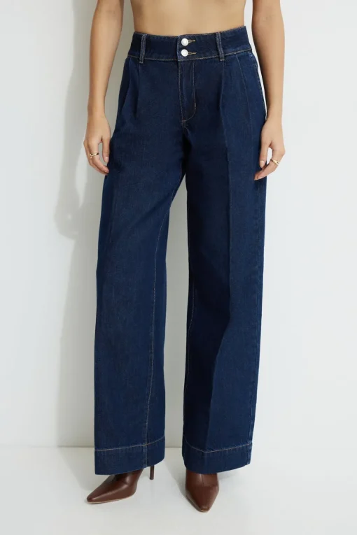 Dynamite Heidi Pleated Wide Leg Jeans Blue Cheap