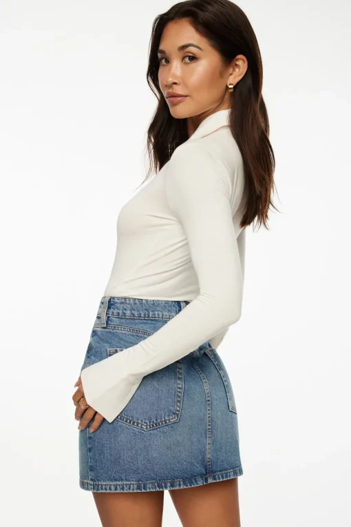 Dynamite Jersey Long Sleeve Polo Bodysuit White Outlet