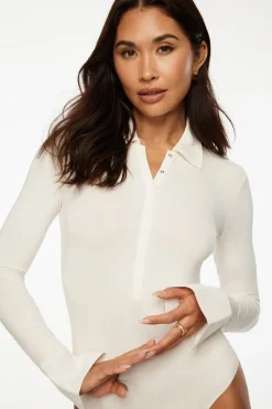 Dynamite Jersey Long Sleeve Polo Bodysuit White Outlet