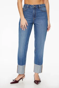 Dynamite Justina Straight Leg Cuffed Jeans Blue Best Sale