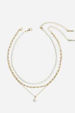 Dynamite Layered Pearl and Chain Necklace White New