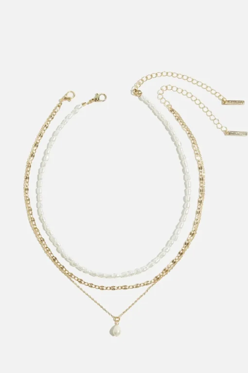 Dynamite Layered Pearl and Chain Necklace White New