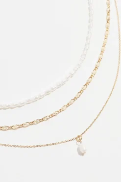 Dynamite Layered Pearl and Chain Necklace White New