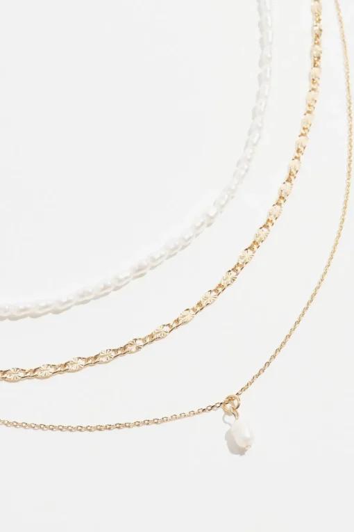 Dynamite Layered Pearl and Chain Necklace White New
