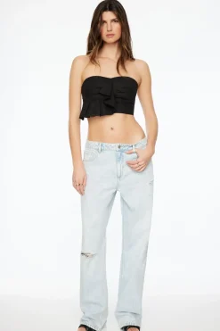 Dynamite Linen Tube Top With Frill Black Best