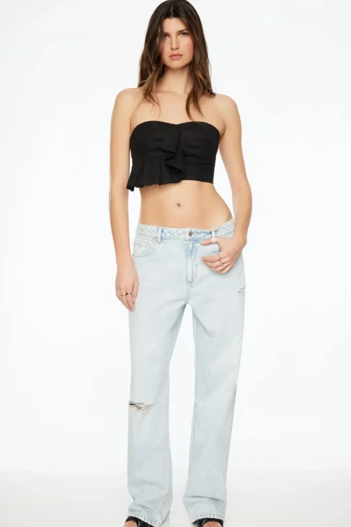 Dynamite Linen Tube Top With Frill Black Best