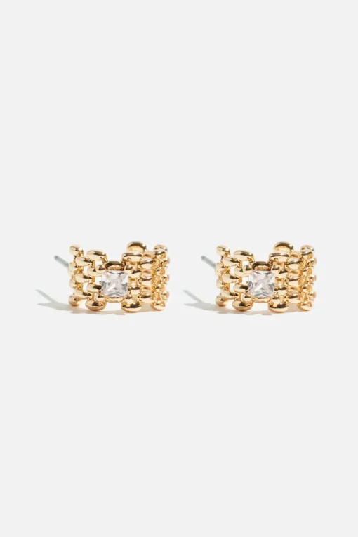 Dynamite Mini Chain Gem Huggie Earrings White Clearance