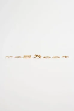 Dynamite 8-Pack Pearl and Bow Delicate Rings White Flash Sale
