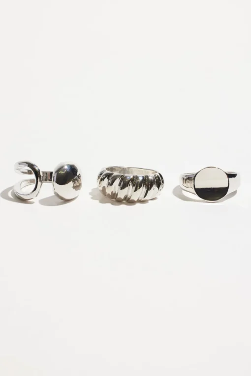 Dynamite 3-Pack Signet & Ridge Rings Gray Discount