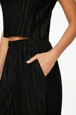 Dynamite Plissé Knit Wide Leg Pants Black Flash Sale