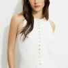 Dynamite Ribbed Pearl Button Vest White Online