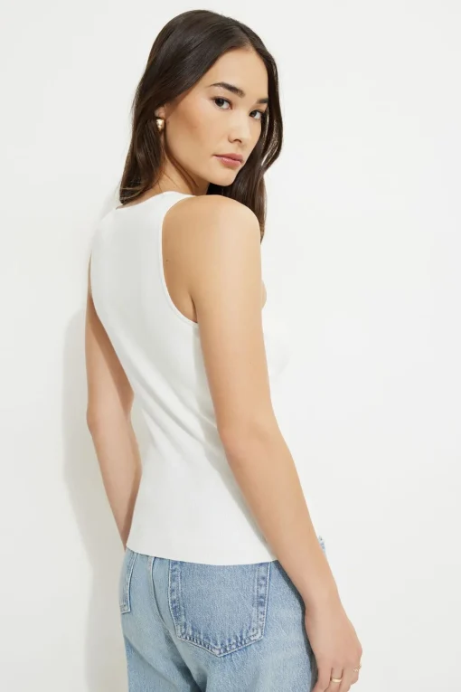 Dynamite Ribbed Pearl Button Vest White Online