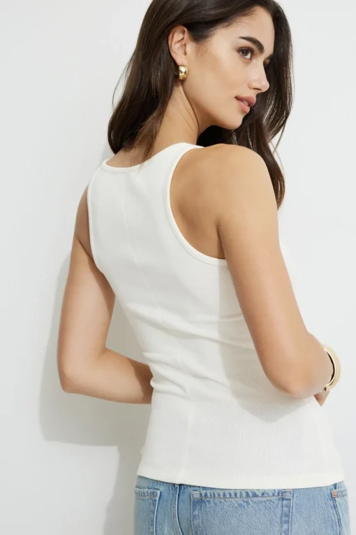 Dynamite Ribbed Scoop Neck Tank Top White Outlet