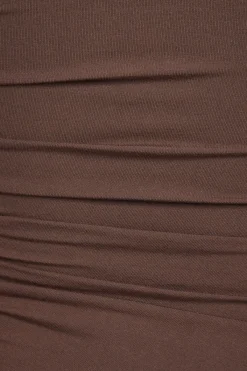 Dynamite Ruched Crewneck Top Brown Shop