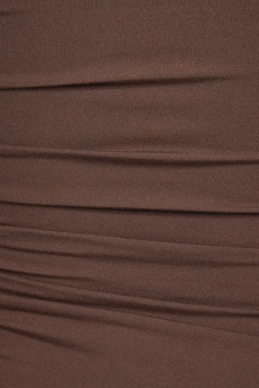Dynamite Ruched Crewneck Top Brown Shop