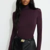 Dynamite Shoulder Pad Mock Neck T-Shirt Burgundy Best Sale