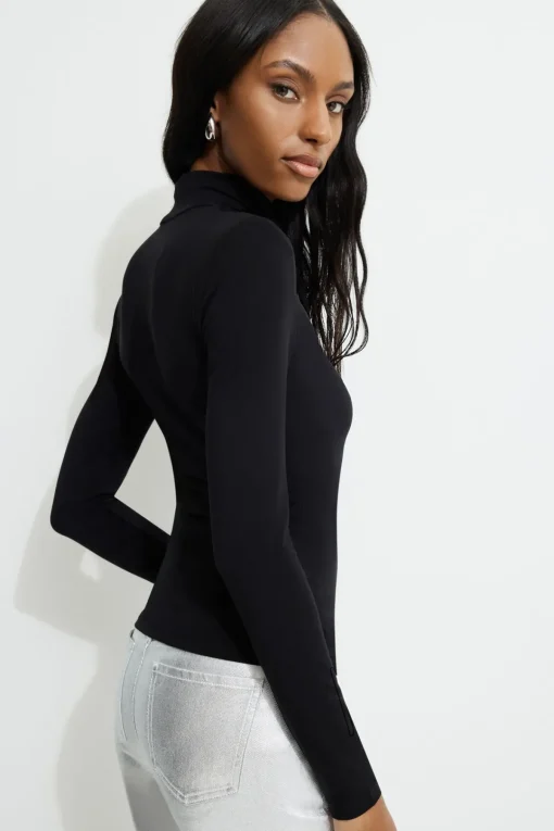 Dynamite Shoulder Pad Mock Neck T-Shirt Black Outlet
