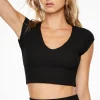 Dynamite Textured Short Sleeve V-Neck Top Black Outlet