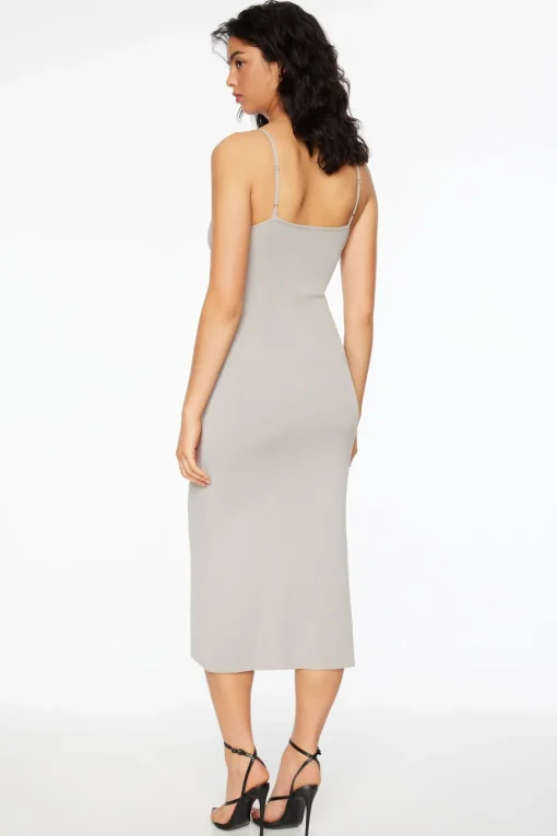 Dynamite V-Neck Button Down Midi Dress Gray Online